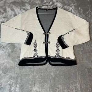 ODA Norway Knit Cardigan Sweater Jacket Beige Black Tassle Clasp Folkloric M